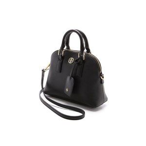 Tory Burch Robinson Dome Triple Compartment Convertible Black Leather Tote Bag